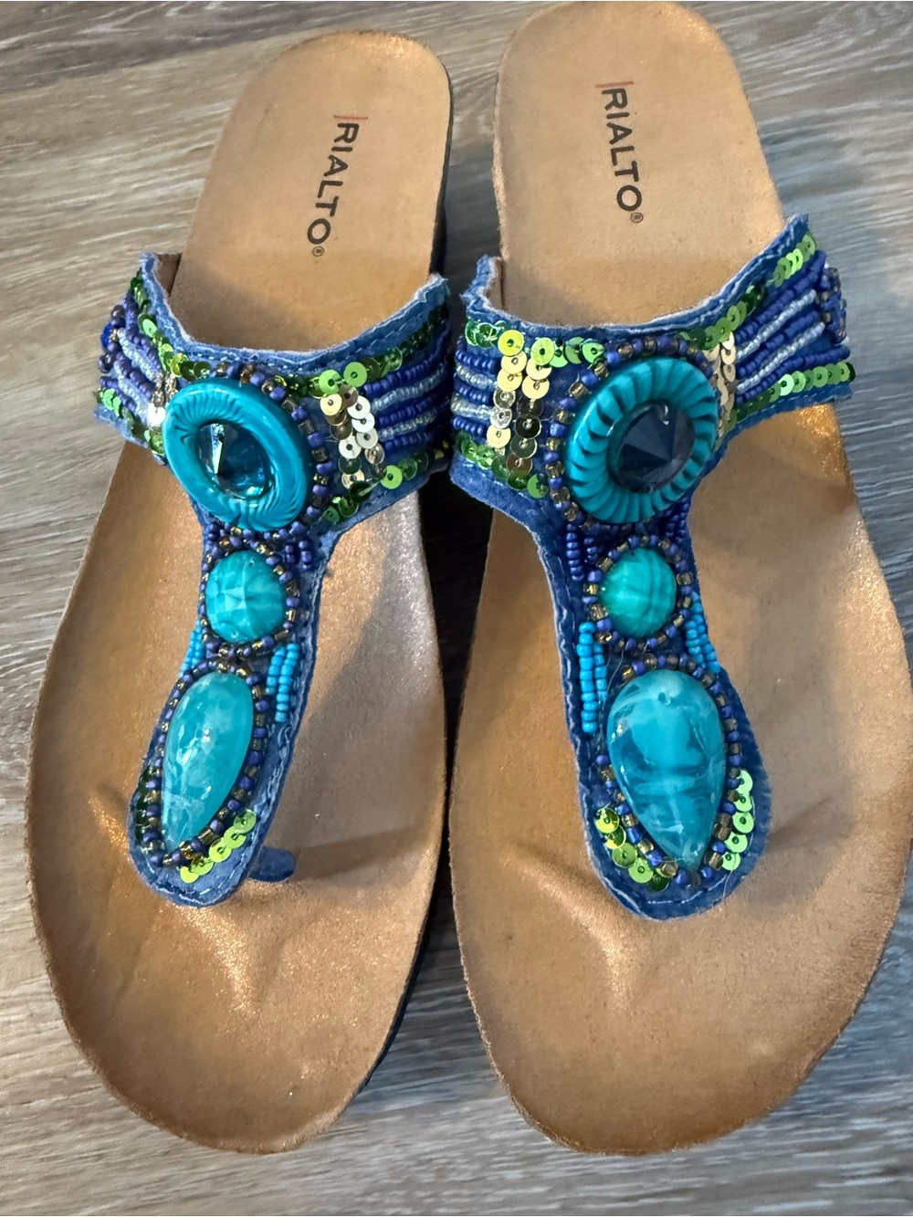 Rialto Blue and Turquoise Beaded Thong Sandals